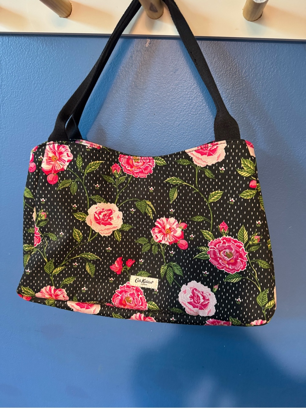 Cath Kidston Black Shoulder Bag with Pink Floral Pattern